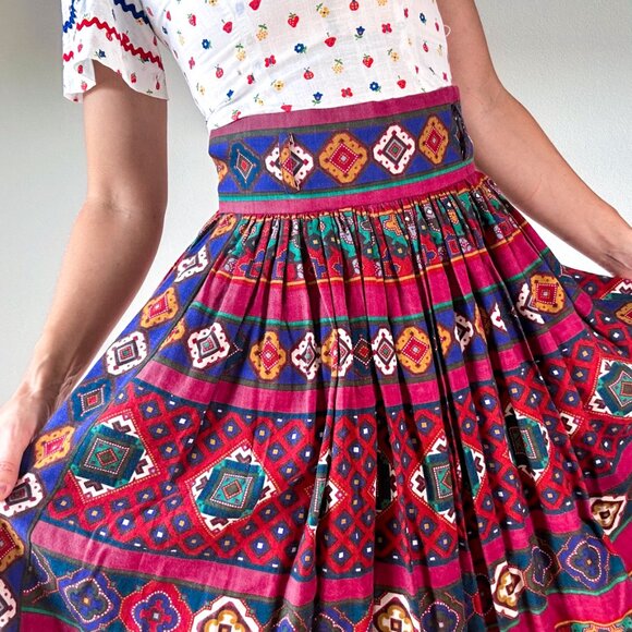 Vintage 80's Oscar de LA Renta  Boho Chic Skirt Full Skirt - Picture 7 of 9